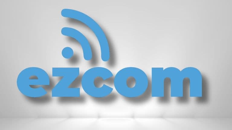 EZ-COM logo with blue color scheme and wireless signal icon, symbolizing mobile internet connectivity across North America.