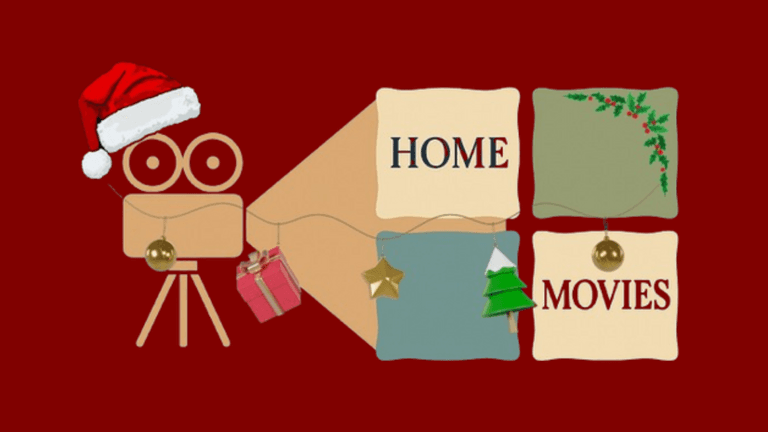 Cinematic-inspired home décor logo with a Christmas theme, blending minimalist design and holiday spirit.