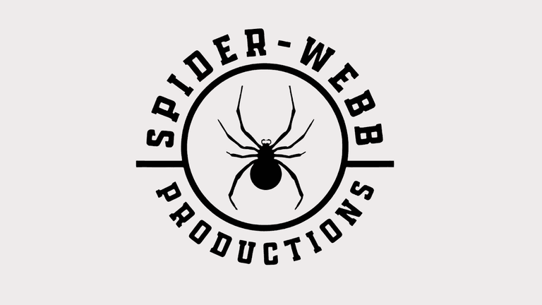 Black and white logo of Spider-Webb Productions featuring a spider in the center, with the company name "SPIDER-WEBB PRODUCTIONS" surrounding it in a circular design.