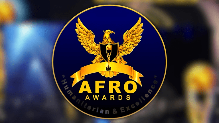 Logo of the AFRO Awards featuring an eagle and a trophy on a blue background