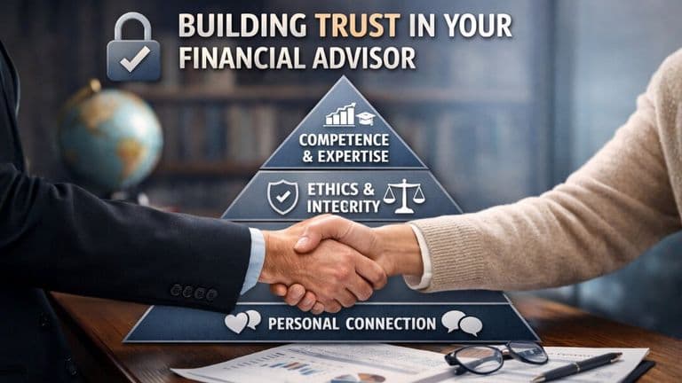 building trust in a financial advisor with three key pillars: personal connection, ethics, and competence.