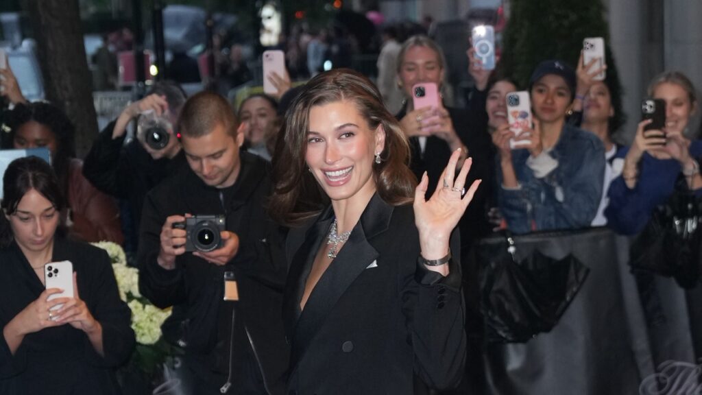 Hailey bieber elevates her pantless look with a dirty martini