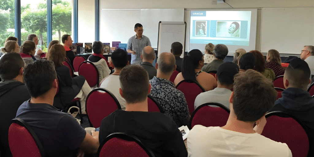 Andrew Low leading a live coaching session with professionals learning about building soul-aligned businesses.