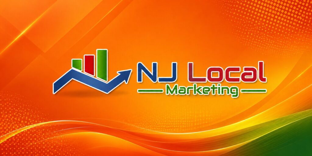 NJ Local Marketing logo with upward growth chart on orange background representing local SEO, visibility, and business growth in New Jersey.